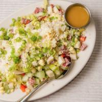 Chopped Salad · Salami, gruyere cheese, bell peppers, romaine, cucumber, egg, green onion, ranch dressing (o...