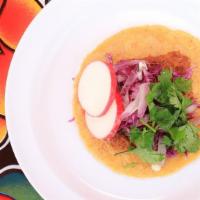 Tacos · Served on a handmade organic corn tortilla with cabbage, radish, cilantro & onions taco espe...