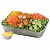 Chicken Tender Strip Salad Meal · Lettuce mix topped with diced tomatoes, carrots, cucumbers, shredded cheese and 2 diced chic...