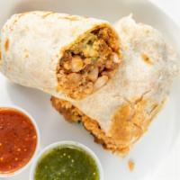 Super Burrito · Beans, rice, choice of meat, onions, cilantro, your choice of salsa, with cheese, guacamole ...