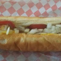 Cajun Dog · 1/4 pound spicy hotlink (beef and pork), mustard, relish, onion, and tomato.