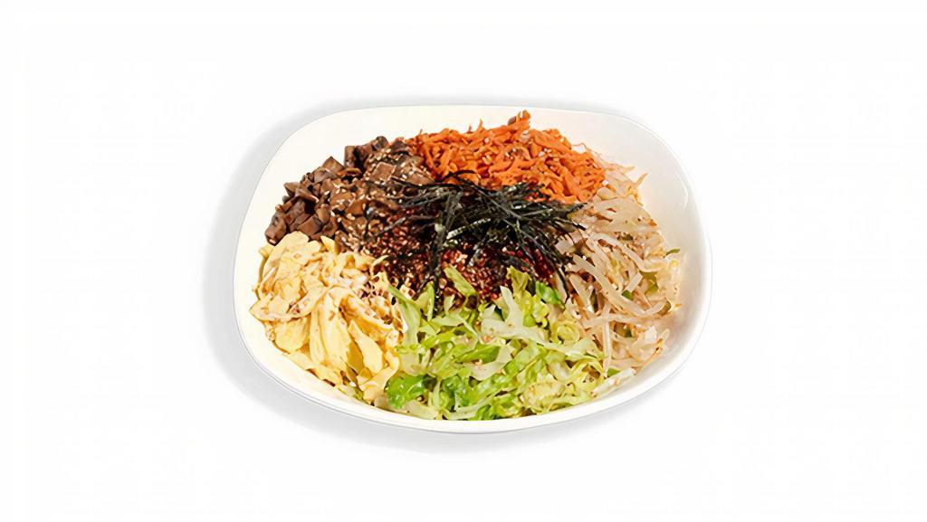 Bibimbap · White rice, quinoa, assorted seasonal vegetables, sesame seeds, and egg served with Bonchon Bibimbap sauce and your choice of protein. 785-949 cal.