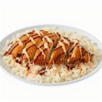 Chicken Katsu · Breaded chicken cutlet served with steamed rice, and drizzled with katsu sauce and spicy may...