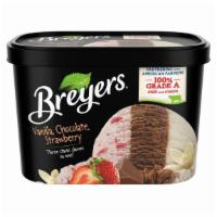 Breyers Vanilla Chocolate Strawberry 48 Oz · Vanilla ice cream, chocolate ice cream, strawberry ice cream. All in one?! Oh my! The Breyer...