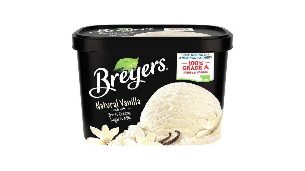 Breyers Natural Vanilla 48 Oz · Our original vanilla ice cream. The way vanilla should taste! Breyers Natural Vanilla is made with fresh cream, sugar, milk, and Rainforest Alliance Certified vanilla beans. 48 oz - a great size for the whole family.