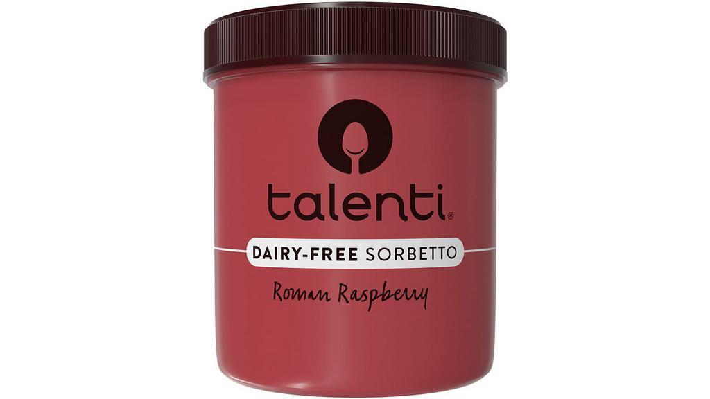 Talenti Roman Raspberry Sorbetto Pint · Packed with raspberries, this non-dairy, vegan sorbetto is intensely flavorful. With hints of lemon, it's the perfect balance of tang and sweetness. 16 oz.