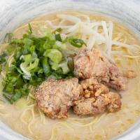 Chicken Ramen Regular · Clear and rich chicken soup and salt flavor. 3 pieces of karaage, green onion, and bean spro...