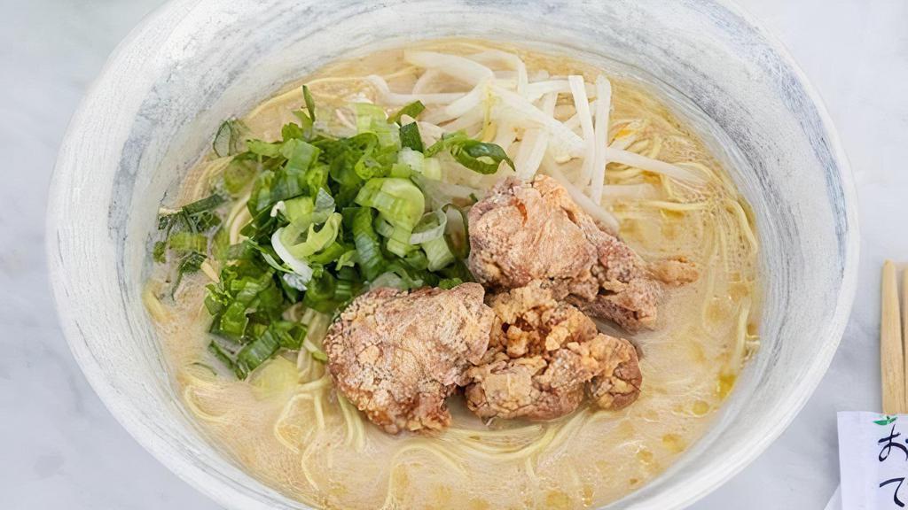 Chicken Ramen Regular · Clear and rich chicken soup and salt flavor. 3 pieces of karaage, green onion, and bean sprout.