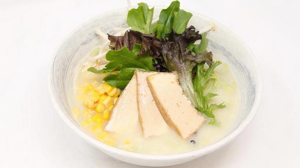 Vegetable Ramen Regular · Sesame base soup with spinach noodles. Include corn, green onions, bean sprout, spring mix, and fried tofu.