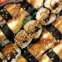 Chef E · Eel, sesame seeds, sushi rice, seaweed, eel sushi sauce.