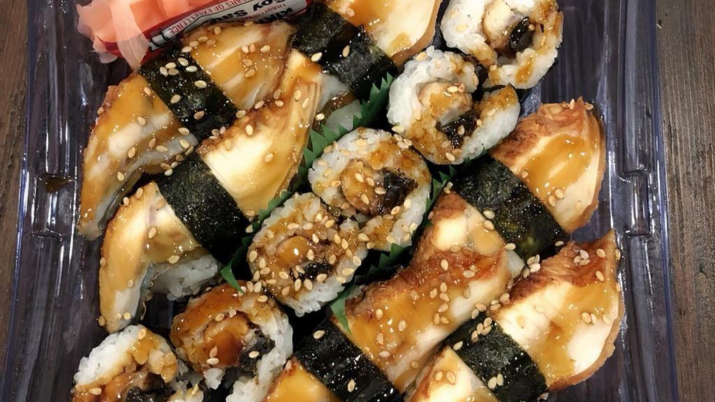 Chef E · Eel, sesame seeds, sushi rice, seaweed, eel sushi sauce.