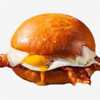 Bacon, Egg, & Cheese Smashed Sammy · Breakfast sandwich with bacon, fried egg, and cheese.