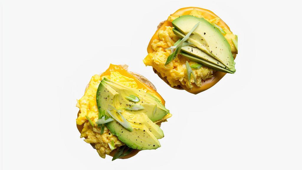 Egg, Cheese, & Avocado Smashed Sammy · Breakfast sandwich with scrambled eggs, cheese, and avocado.