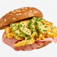 Ham, Egg, Cheese, & Avocado Smashed Sammy · Breakfast sandwich with ham, scrambled egg, cheese, and avocado.