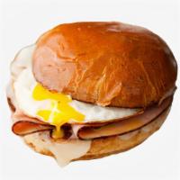 Ham, Egg, & Cheese Smashed Sammy · Breakfast sandwich with ham, fried egg, and cheese.