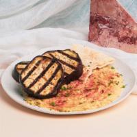 Hummus Eggplant Plate · Hummus with grilled eggplant and chopped parsley, drizzled with olive oil and topped with a ...