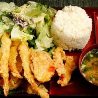 Tempura · Deep fried shrimp and vegetables.