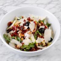 Vicious Salad · romaine, radicchio, arugula, crispy prosciutto, walnuts, parmesan, chickpeas, black olives, ...