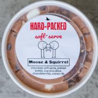 Moose and Squirrel · hard-packed soft-serve (half pint) chocolate soft serve, pretzel toffee, marshmallows, choco...