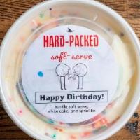 Happy Birthday Soft Serve · vanilla soft serve, white cake and rainbow sprinkles