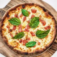 Margherita Thin Pizza · mozzarella, tomatoes, fresh basil, olive oil (tomato sauce optional)