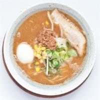 Miso Ramen · Thick noodle, a carefully selected blend of miso flavors, egg, pork chashu, bean sprouts, ca...
