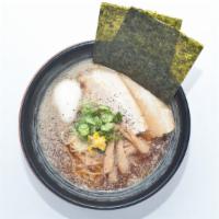 Shoyu Ramen · Thick noodle, chicken and soy sauce broth, egg, pork chashu, bamboo shoots, green onion, sea...