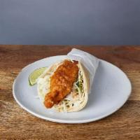 BAJA TACO :: · Beer-battered fish in soft corn tortillas with cilantro, cabbage, red onions, salsa roja, & ...