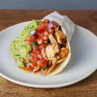 NICK'S WAY POLLO ASADO :: · One taco with a grilled crispy corn tortilla wrapped in a soft corn tortilla. With Jack chee...