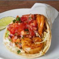 SHRIMP TACO :: · Marinated shrimp in soft corn tortillas with cilantro, cabbage, red onions, pico de gallo, &...