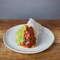 NICK'S WAY CHORIZO :: · One taco with a grilled crispy corn tortilla wrapped in a soft corn tortilla. With Jack chee...
