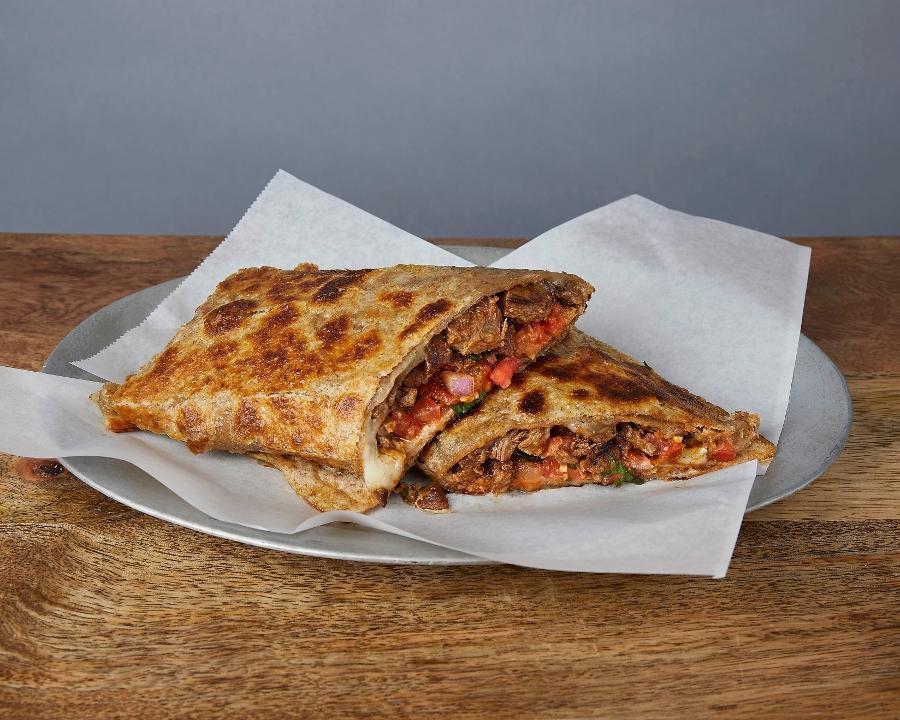 QUESADILLA :: · A crispy wheat tortilla with your choice of meat, melted Jack cheese, & pico de gallo