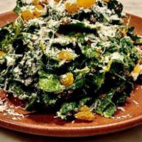 Kale Salad · Jalapeno pickled raisins, breadcrumbs, pecorino cheese, green onion-avocado dressing. (not a...