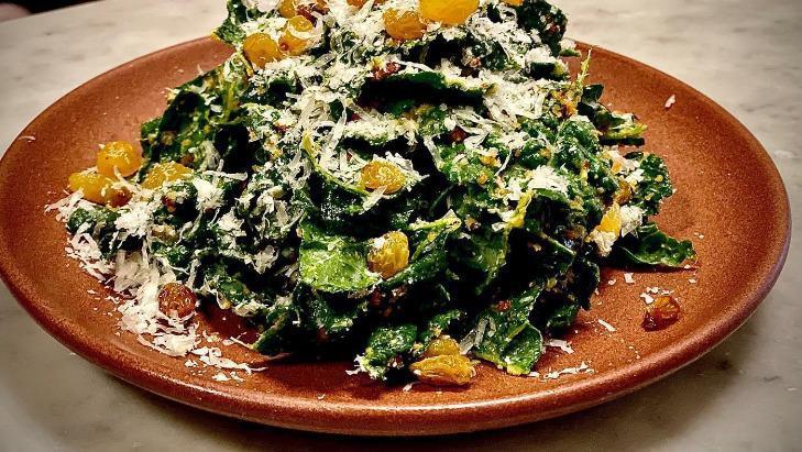 Kale Salad · Jalapeno pickled raisins, breadcrumbs, pecorino cheese, green onion-avocado dressing. (not available with dressing on the side).