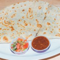 Jumbo Quesadilla · 16'' flour tortilla, choice of meat, served with guac, pico de gallo and sour cream.