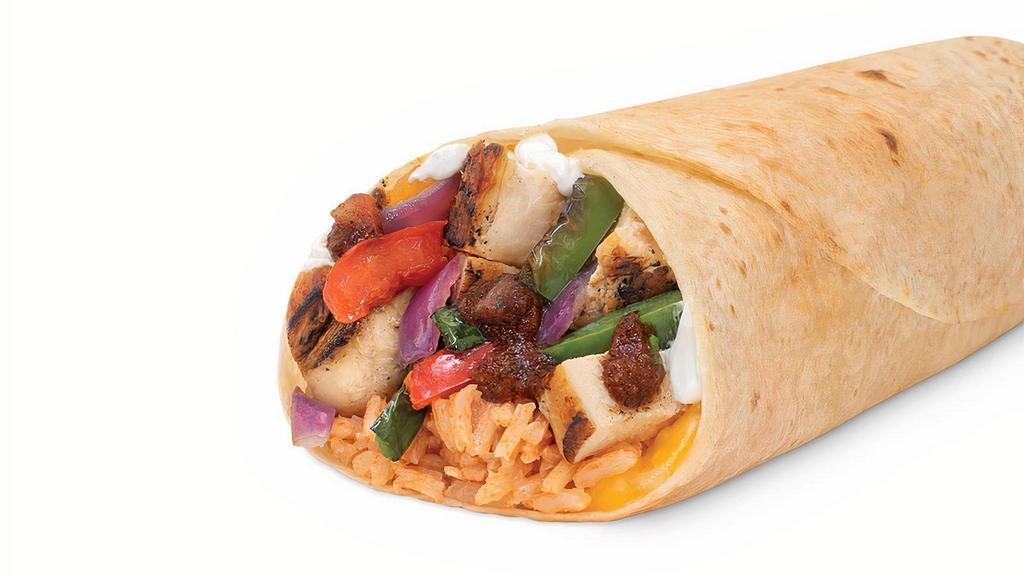Burrito Ultimo · Your choice of protein with roasted veggies, Baja rice, cheese and sour cream with salsa baja.