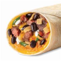 Nacho Burrito · Your choice of protein with queso, tortilla strips, black, pinto or mixed beans, rice, chees...