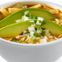 Chicken Tortilla Soup · Roasted tomato and tortilla soup with fire-grilled all white meat chicken, topped with fresh...