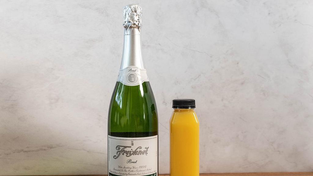 Diy Mimosa · 750ml bottle of Freixenet brut with fresh orange juice. Must be 21 or over to purchase alcohol. You will be carded upon delivery of the order. By ordering these items you are confirming you are over 21 years old. Must be purchased with food..