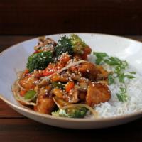 Teriyaki Bowl · mushrooms, bean sprouts, bell peppers, broccoli, onions, sesame seeds
