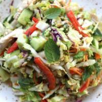 Thai Chicken Salad · hand-shredded chicken breast, chopped napa cabbage, mint, cilantro, carrots, red bell pepper...