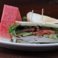 House Club Sandwich · in-house roasted chicken breast, smoked bacon, avocado, lettuce, tomato, mayo, toasted sourd...