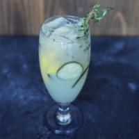 Cucumber Thyme Lemonade · fresh cucumber, lemon, agave sweet + sour, sugarcane, fresh thyme, soda [110 cal]
