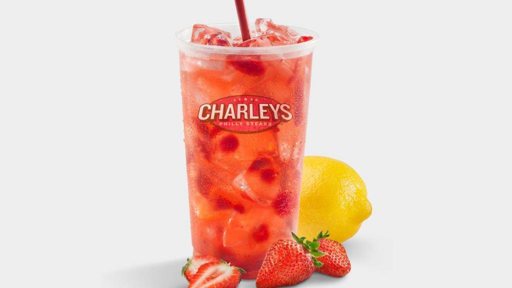 Strawberry Lemonade · Charleys real-fruit strawberry lemonade is the sweet, fruity drink of your dreams. We start with our original formula of lemon juice, cane sugar, and water. Then we top it off with sweetened pureed strawberries, creating a perfectly blended strawberry lemonade. . Real-fruit strawberry lemonade pairs perfectly with Cheese Fries or the Chicken California Cheesesteak.
