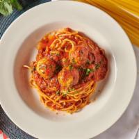 Spaghetti & Meatballs · Our house spaghetti with oven roasted meatballs.