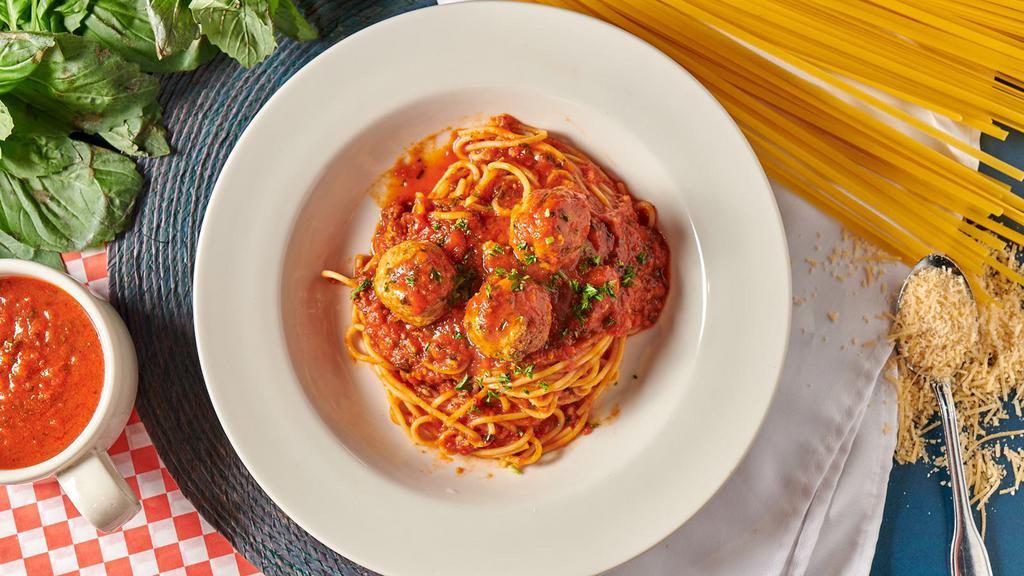 Spaghetti & Meatballs · Our house spaghetti with oven roasted meatballs.