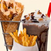 Chick'nCone Meal · Crispy Air Fried Chicken tossed with your favorite sauce and served in a hand-rolled waffle ...