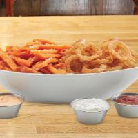The Fifty Fifty · Can't decide? Pick 2 from shoestring fries, sweet potato fries and fried onion strings