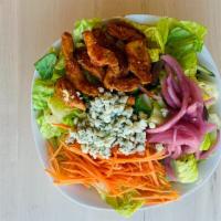 Buffalo Chicken Salad · Buffalo chicken, red onion, shredded carrots, and blue cheese.