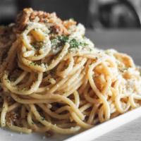 Garlic Parmesan · Noodles tossed in garlic butter, fresh garlic, Parmesan cheese and parsley.